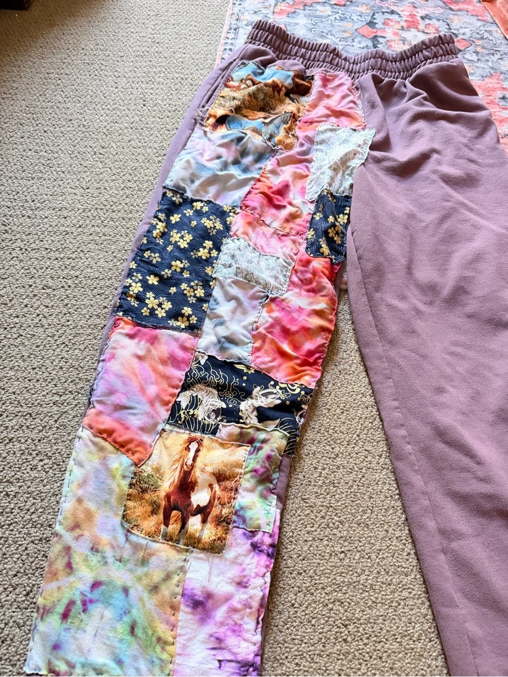 Reworked sweatpants handstiched patchwork